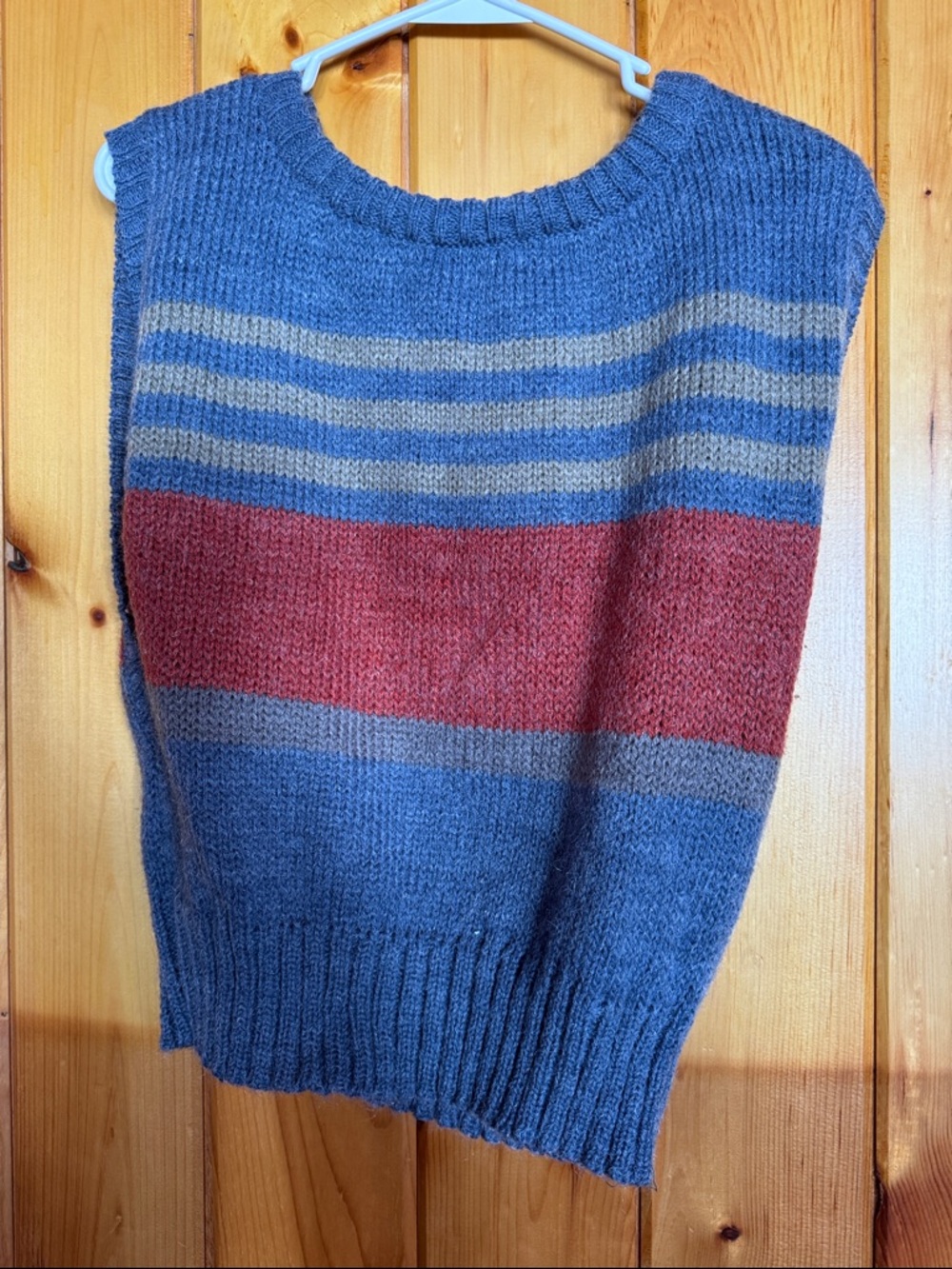 Striped Knit Sweater Vest in Blue and Rust